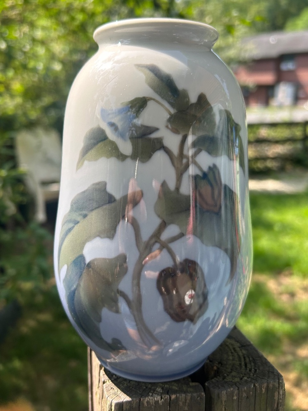 Royal Copenhagen Hand Painted Floral Vase Denmark 8” Signed